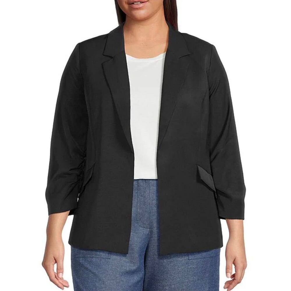 Skies Are Blue Curvy Black Open Front Blazer Jacket 3/4 Sleeve 2X NWOT